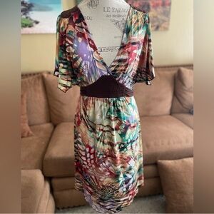 Sam & Max Vibrant Multicolor Dress with Brown Tie Waistband and Flowy Sleeves